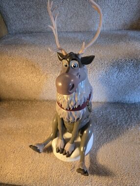 Animated Reindeer Figurine - Gray and White with Pinkish Brown Nose